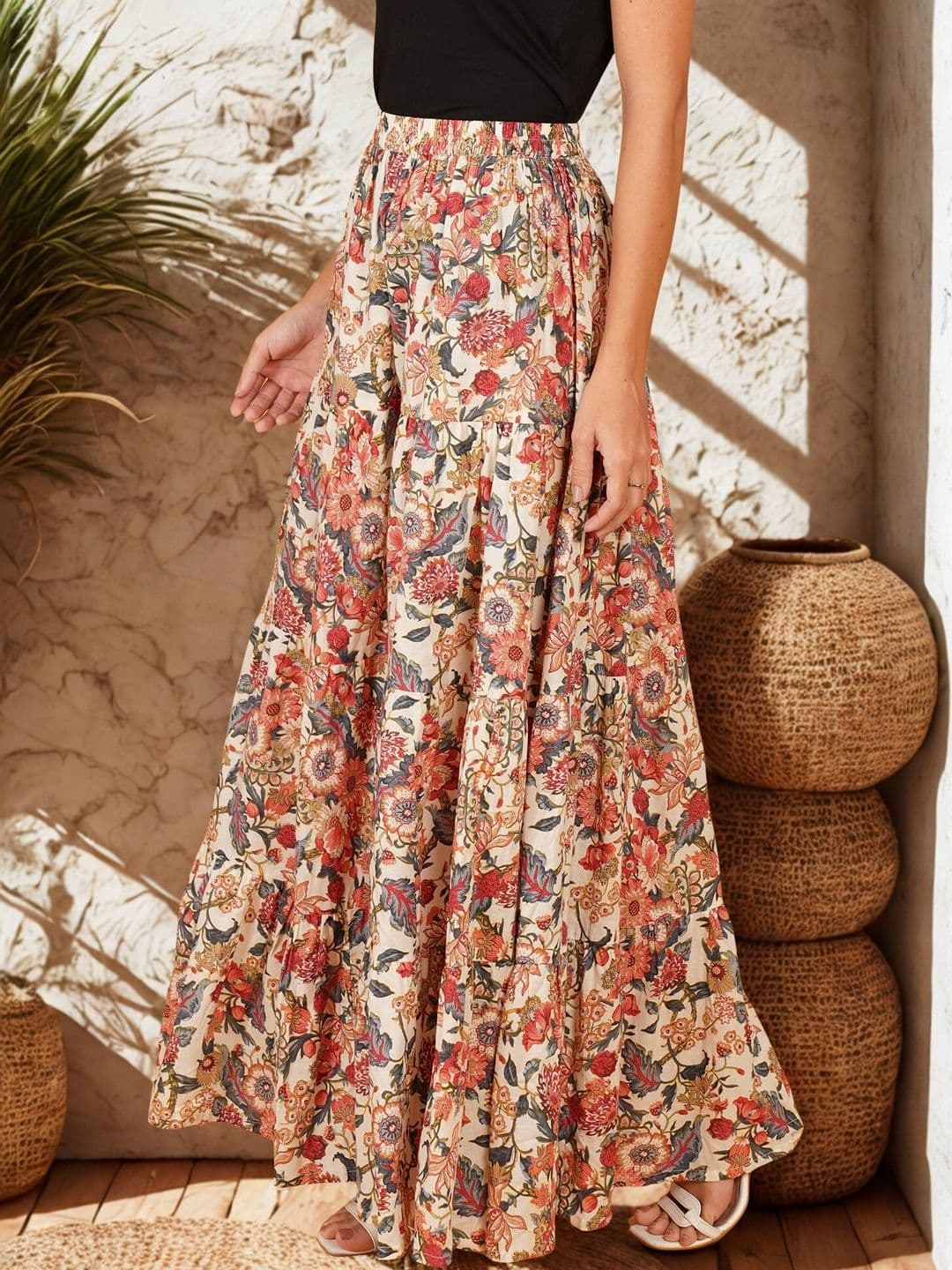 Ethic Glance Women Cotton Cotton Cambric Floral Maxi A-Line Skirt - view 1