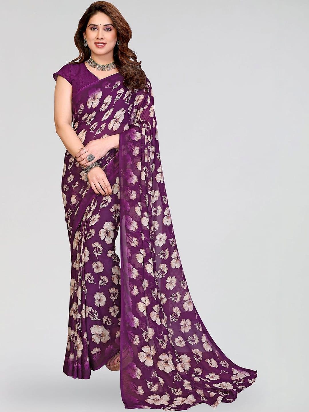 ANAND SAREES Soft Flowy Floral Print Georgette Blouse Piece Sarees - view 1