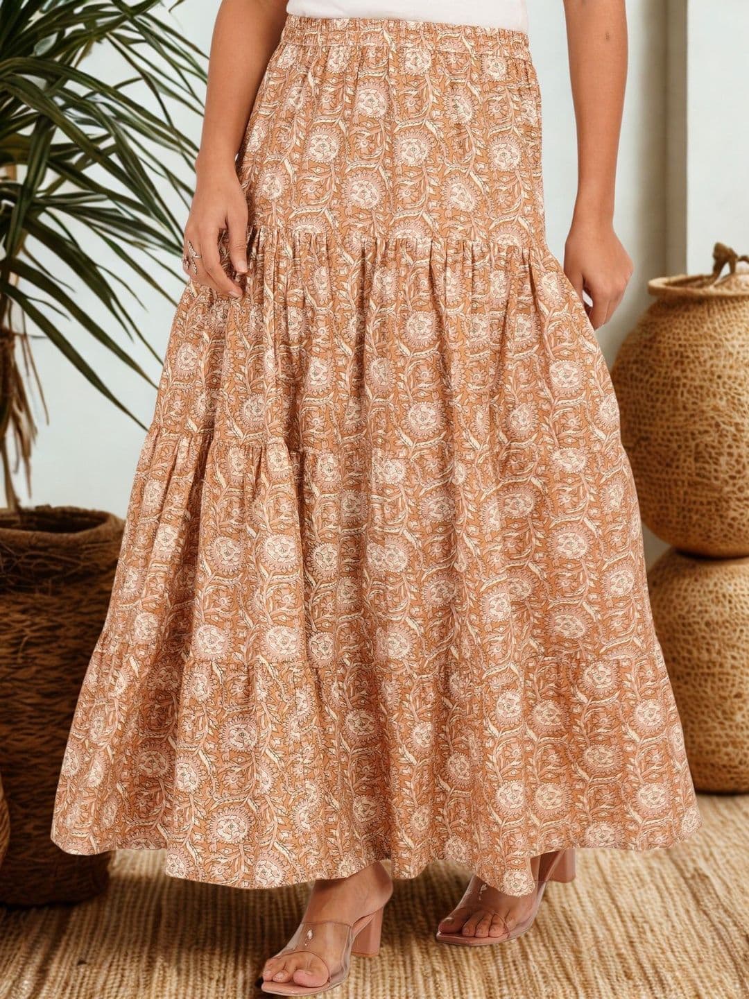 Ethic Glance Women Cotton Cotton Cambric Floral Maxi A-Line Skirt - view 1