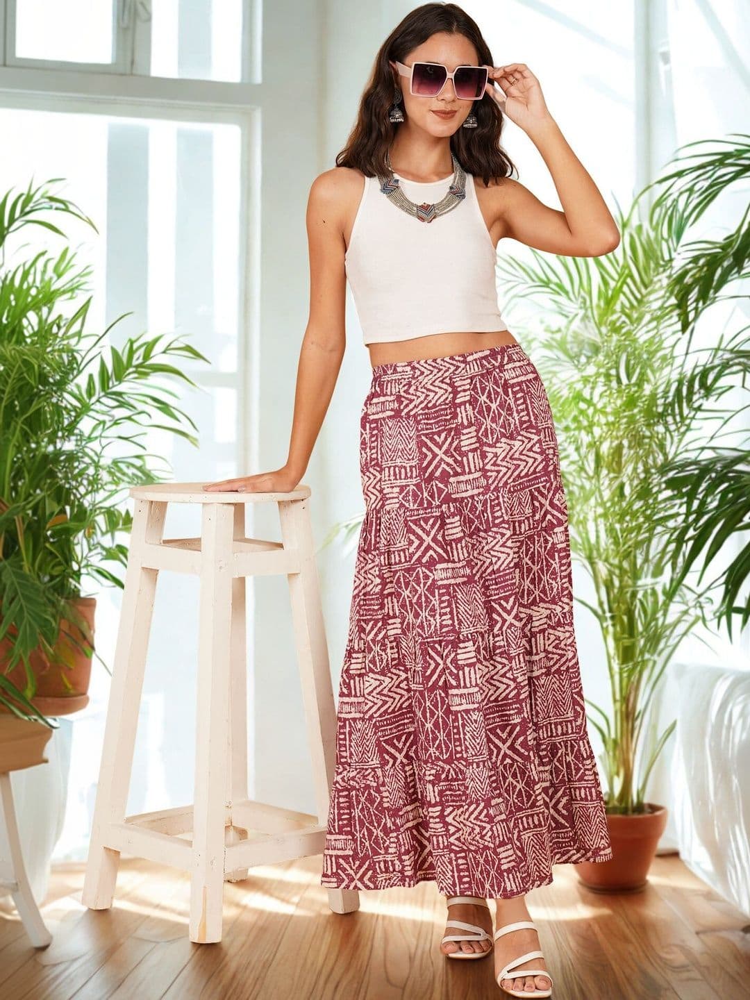 Ethic Glance Women Cotton Cotton Cambric Floral Maxi A-Line Skirt - view 1