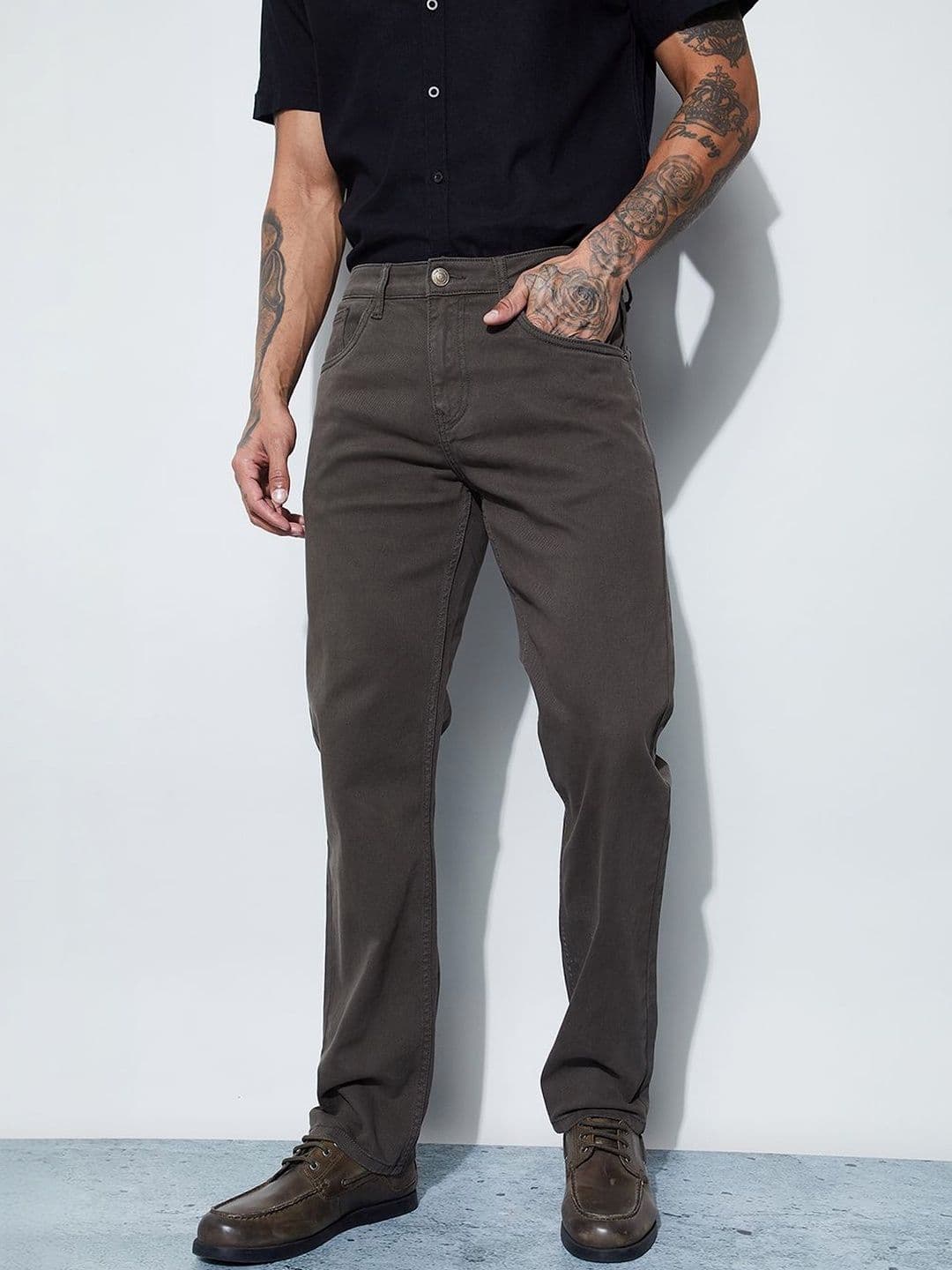 Fame Forever by Lifestyle Men Brown Slim Straight Solid Cotton Jeans - view 1