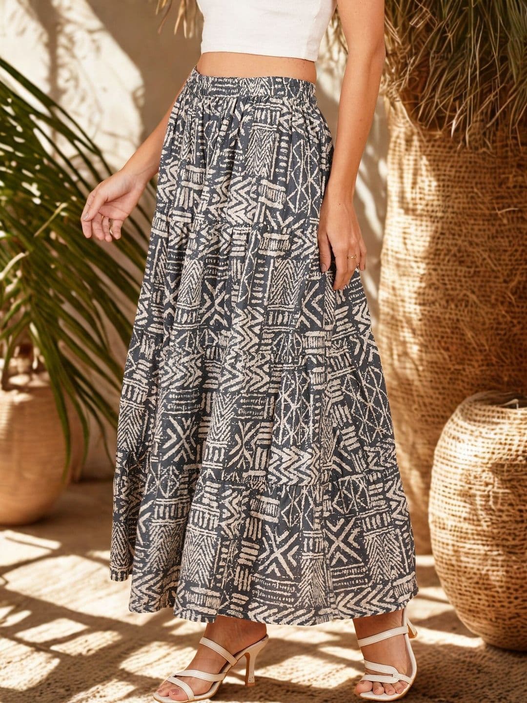 Ethic Glance Women Cotton Cotton Cambric Floral Maxi A-Line Skirt - view 1