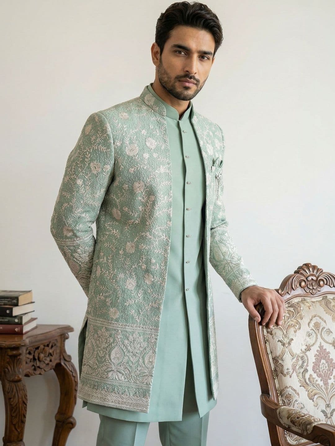 Jompers Embroidered Mandarin Collar Indo-Western Set