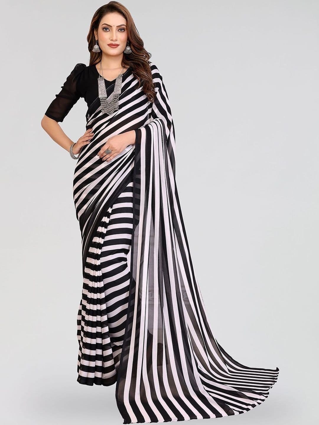 ANAND SAREES Striped Printed Daily Wear Georgette Sarees - view 1
