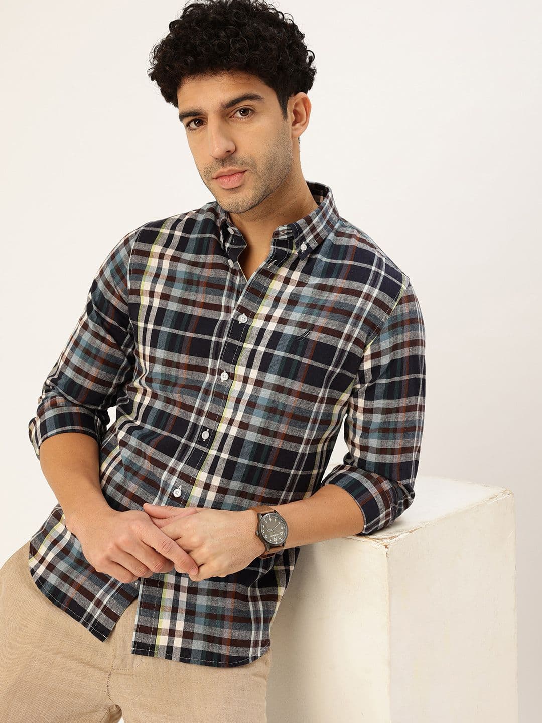 Nautica Men Slim Fit Tartan Checked Casual Shirt - view 1