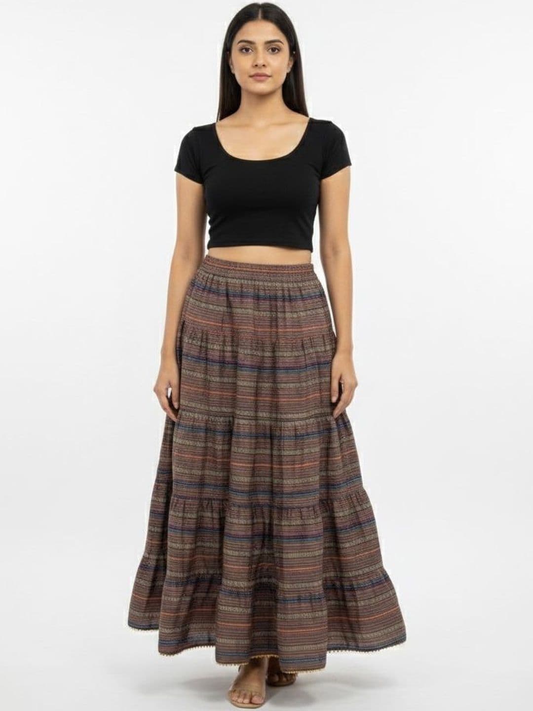 Moda Rapido Women Striped Printed Pure Silk A-Line Skirt - view 1