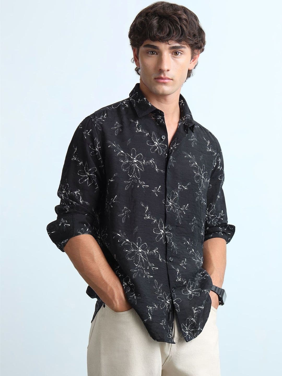 Flying Machine Men's Floral Printed Jaquard Shirts - view 1