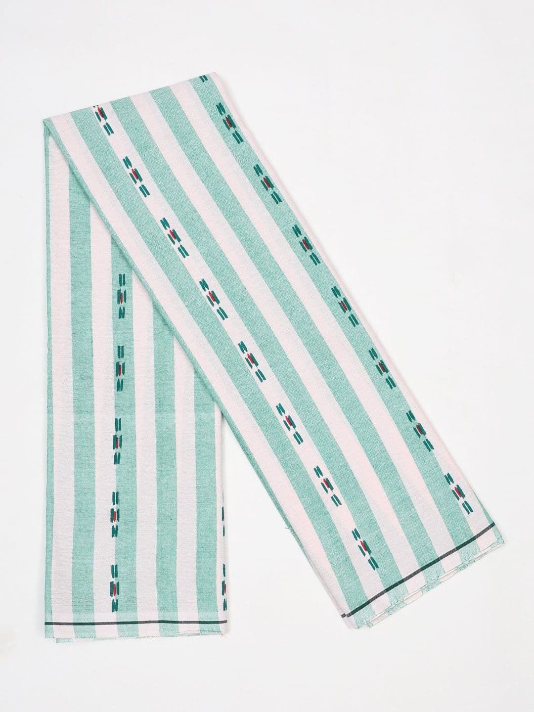 Exotic India Dual Color Cotton Angavastram With Stripes Weave - view 1