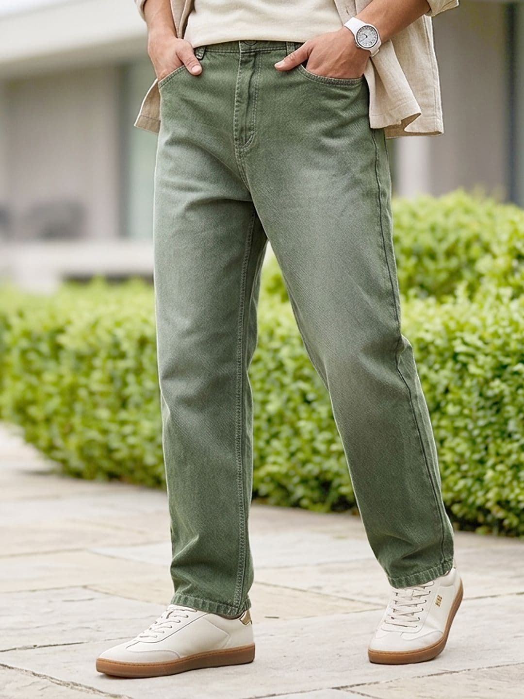 Urbano Fashion Men's Olive Loose Baggy Fit Washed Stretchable Jeans - view 1