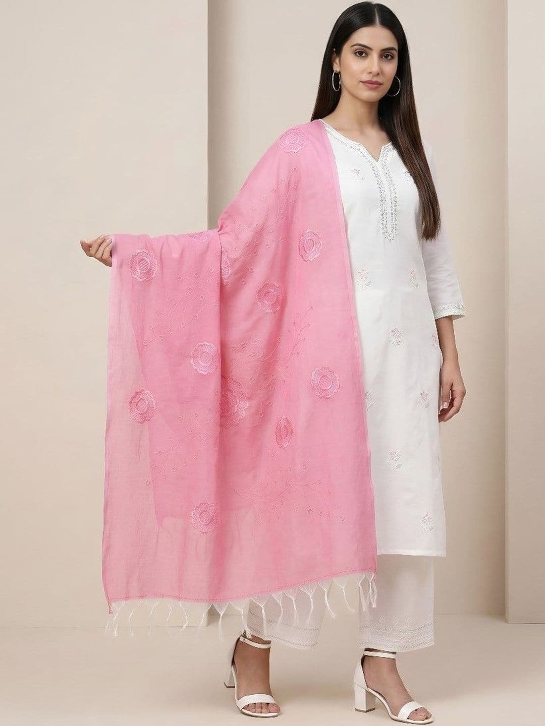 MUFFLY Embroidered Dupatta with Thread Work - view 1