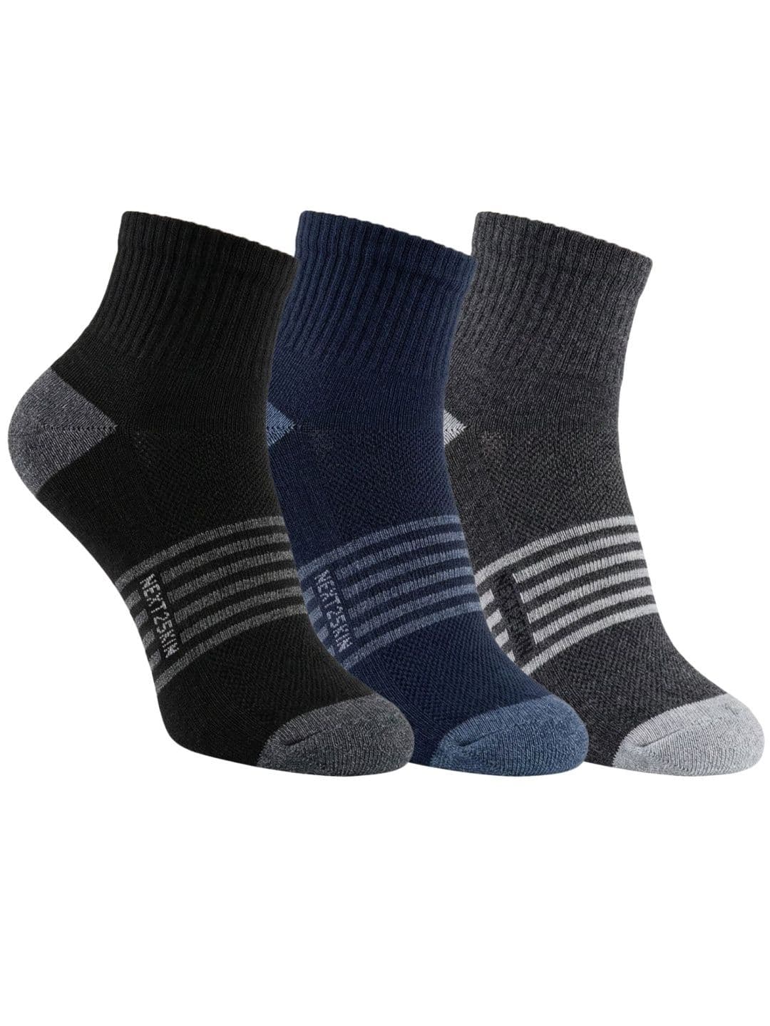 N2S NEXT2SKIN Men Pack of 3 Cotton Assorted Ankle Length Socks - view 1