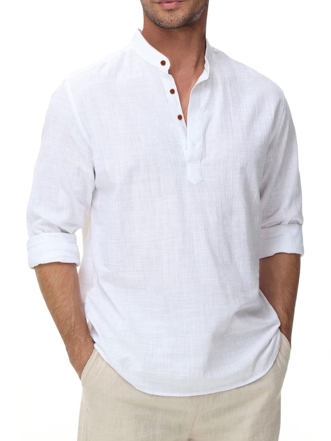 Zombom Mandarin Collar Long Sleeves Cotton Short Kurta - view 1