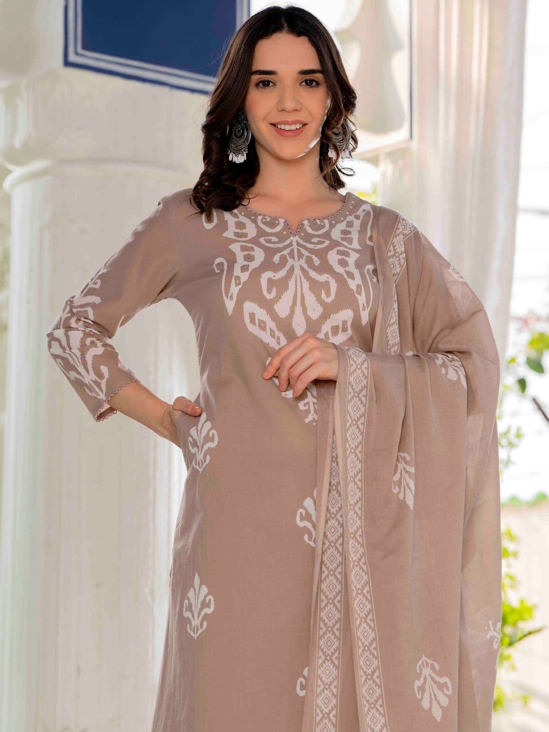 Pistaa Women Ethnic Motifs Printed Regular Pure Cotton Kurta with Trousers & With Dupatta - view 1