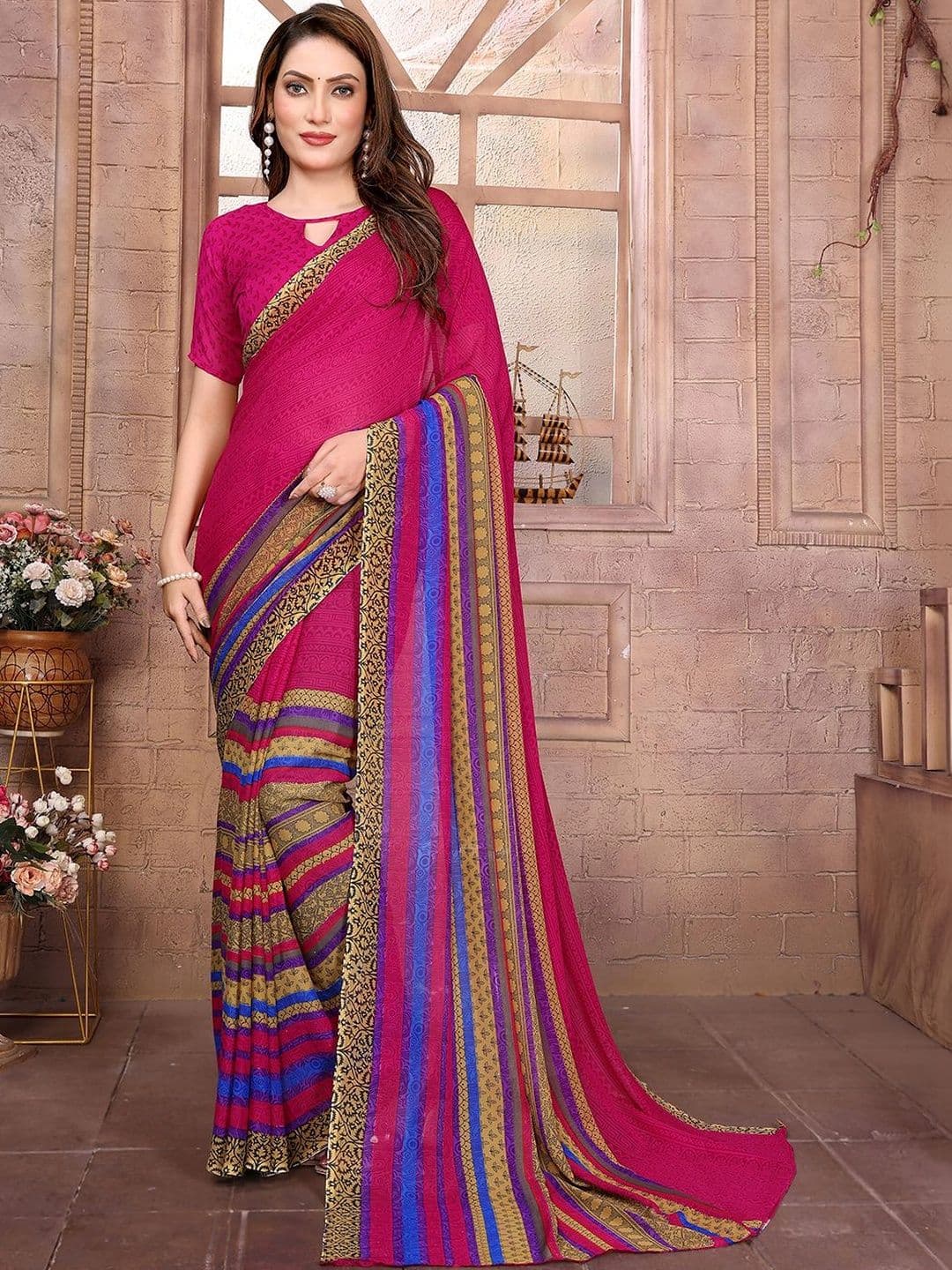 ANAND SAREES Floral Printed Georgette Party Casual Wear Sarees - view 1