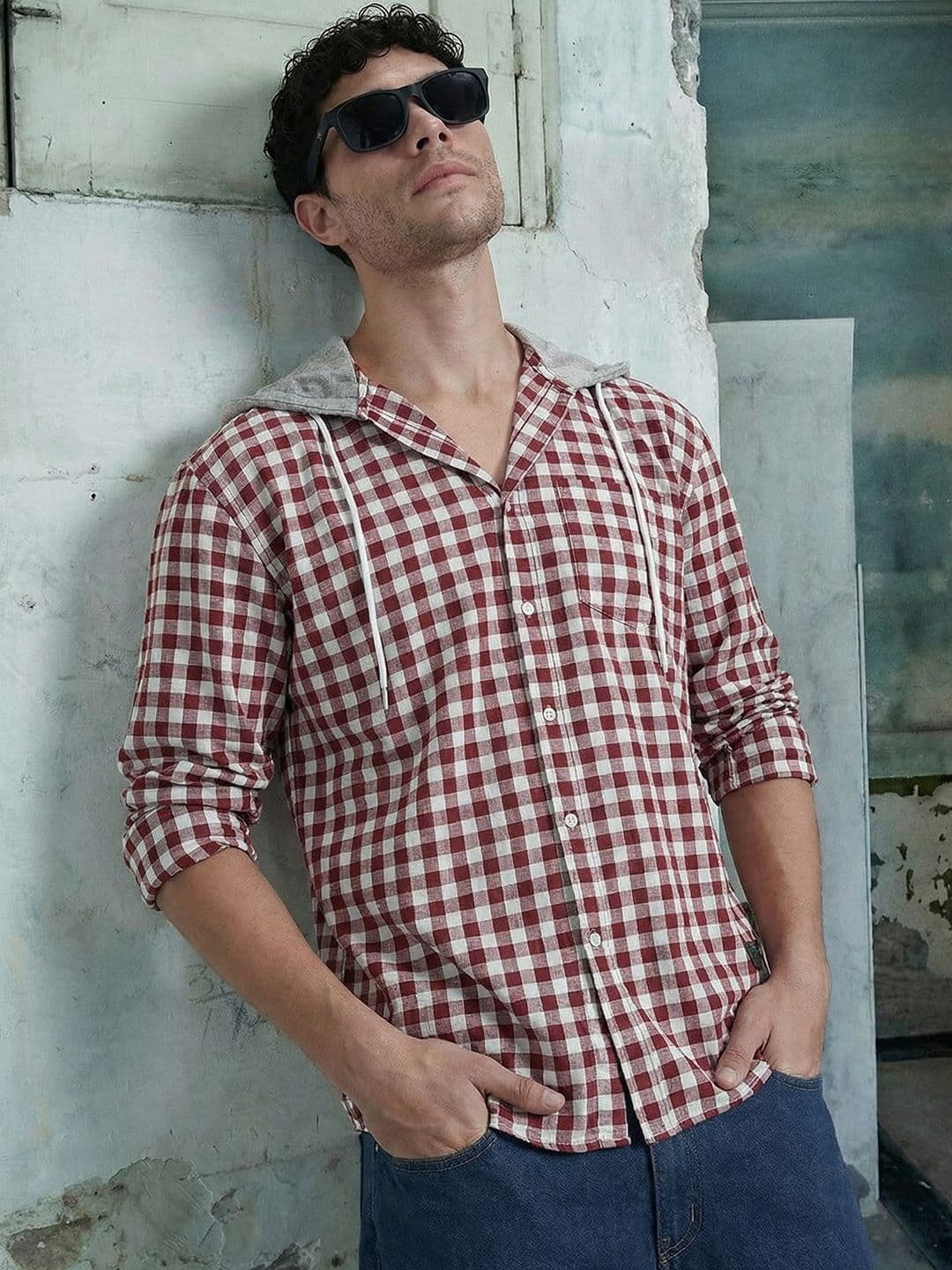 The Roadster Life Co. Men Pure Cotton Checked Hooded Relaxed Fit Shirt - view 1