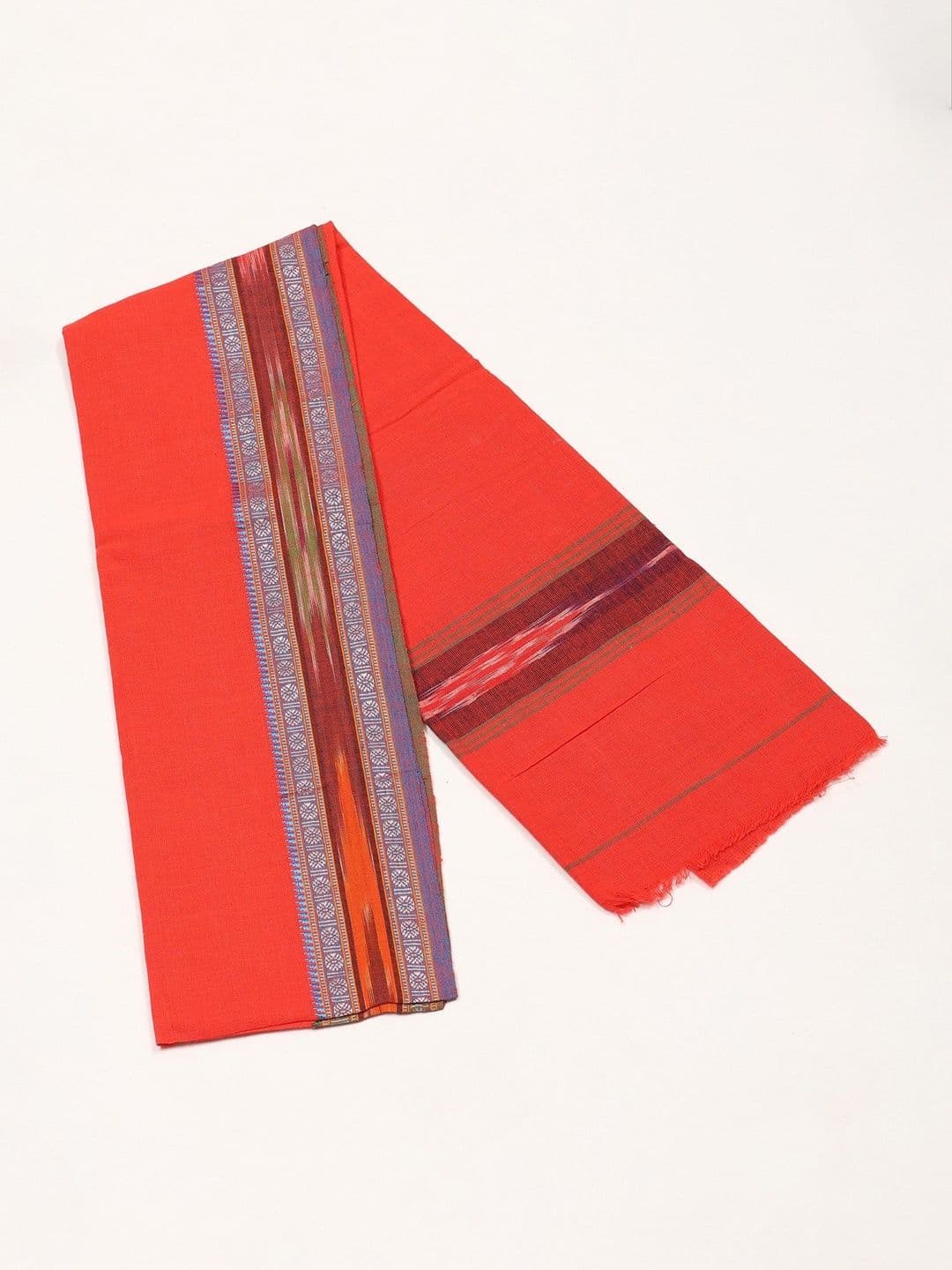 Exotic India Cotton Ikat Woven Angavastram With Rudraksha Border - view 1