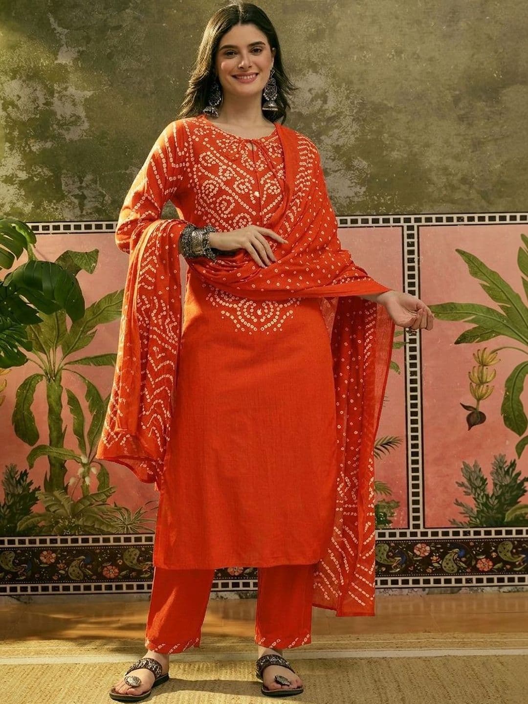 Sangria Printed Pure Cotton Round Neck Kurta & Trousers With Dupatta - view 1