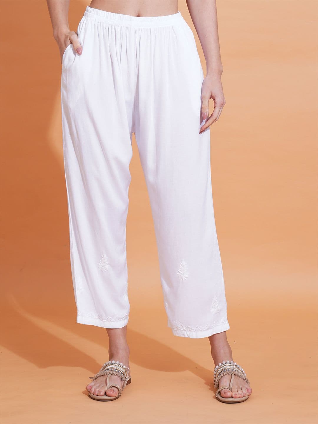 PAHNAZ Women Embroidered Cropped Ethnic Palazzos - view 1