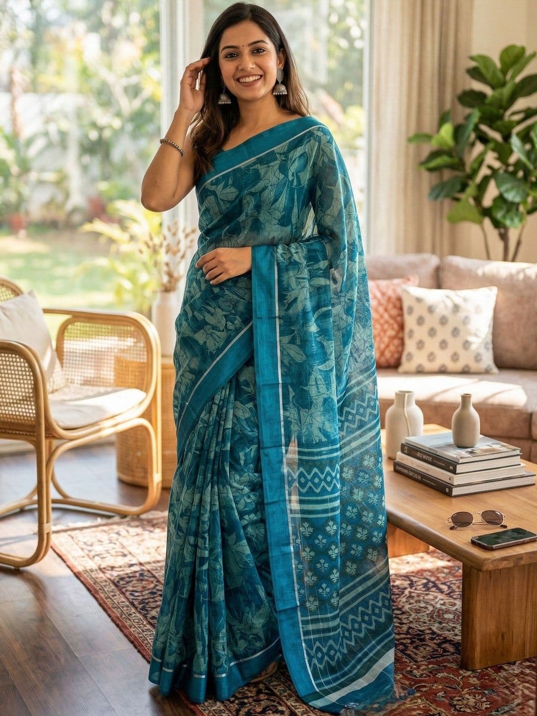 HERE&NOW Floral Printed Woven Design Poly Georgette Saree - view 1