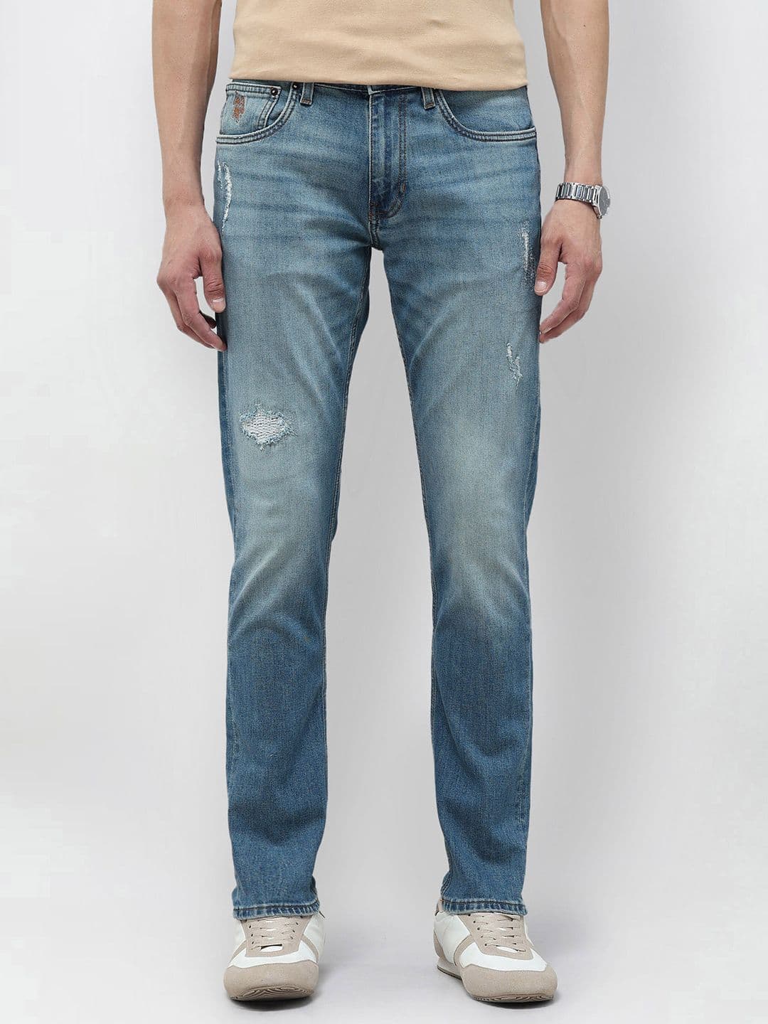 U.S. Polo Assn. Denim Co. Men Tapered Fit Mid-Rise Mildly Distressed Light Fade Jeans - view 1