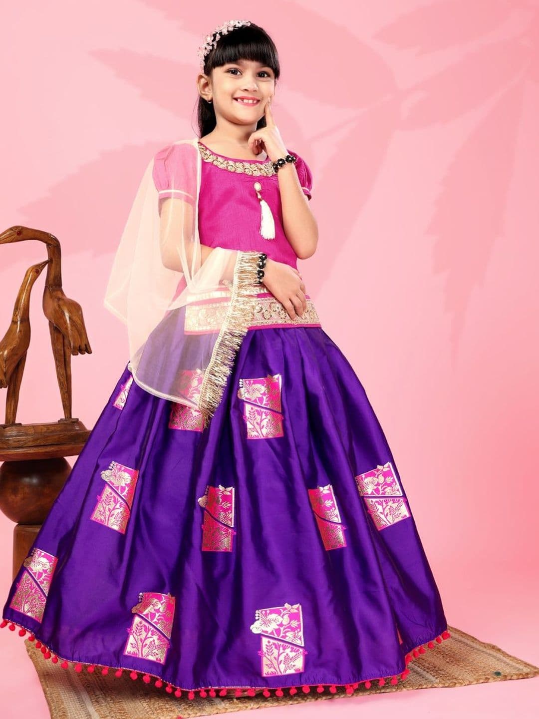 KALINI Girls Embroidered Ready to Wear Lehenga & Blouse With Dupatta - view 1