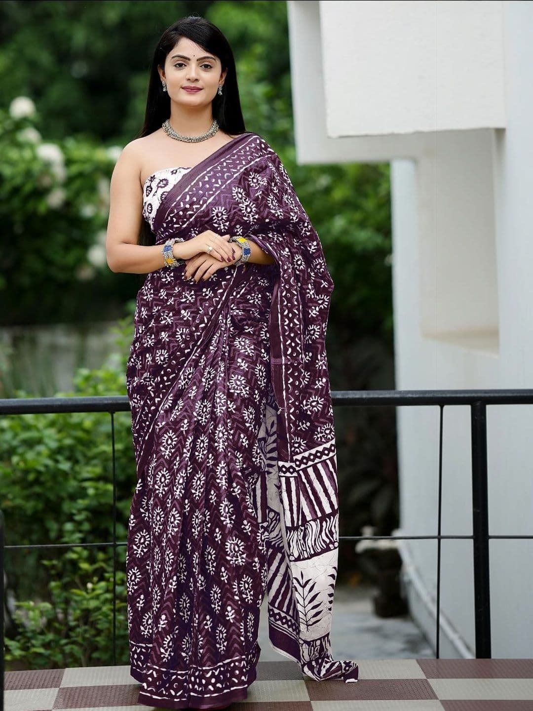 HERE&NOW Brown Printed Pure Cotton Bagru Sarees - view 1