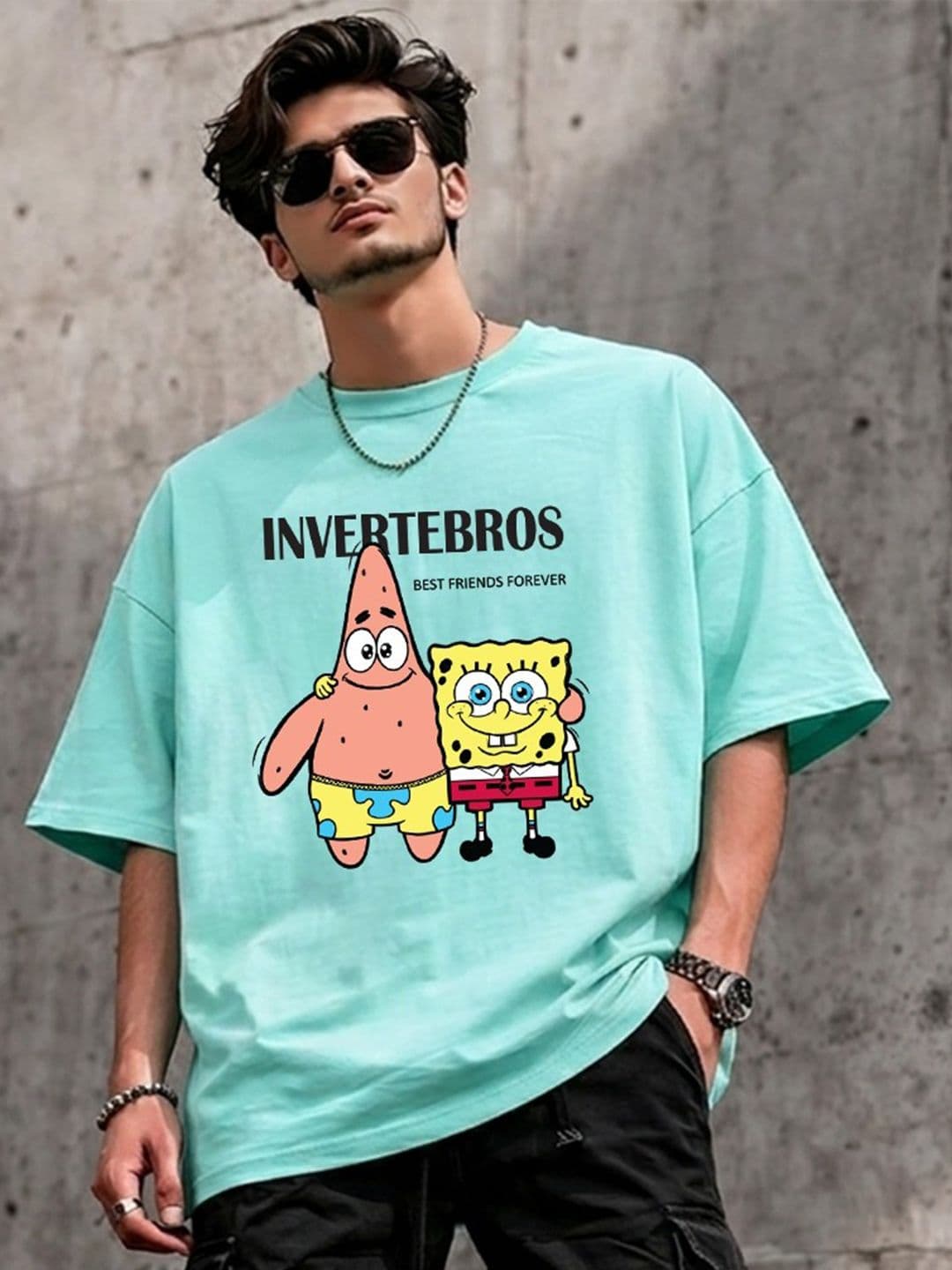 Kook N Keech X Minute Mirth Men Spongebob Printed Drop-Shoulder Sleeves T-shirt - view 1