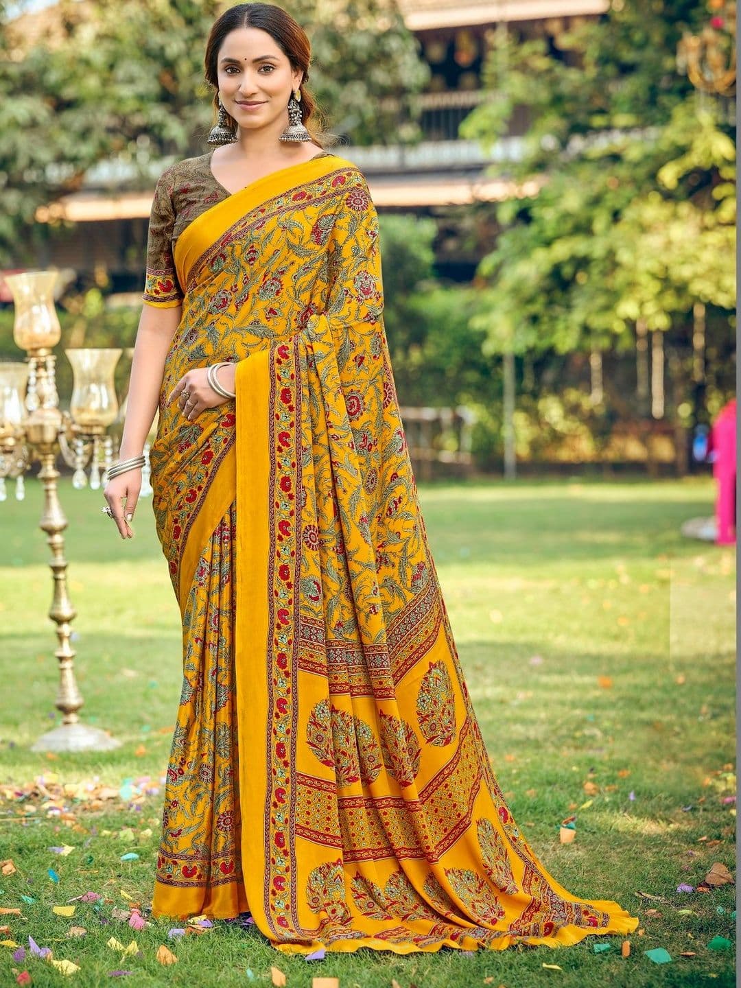 Vipul Yellow Crepe Printed Sarees - view 1