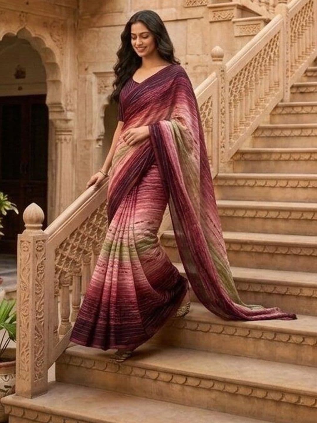 SHRI MAHAVEER RAJASTHANI SAREE Georgette Women Sarees - view 1