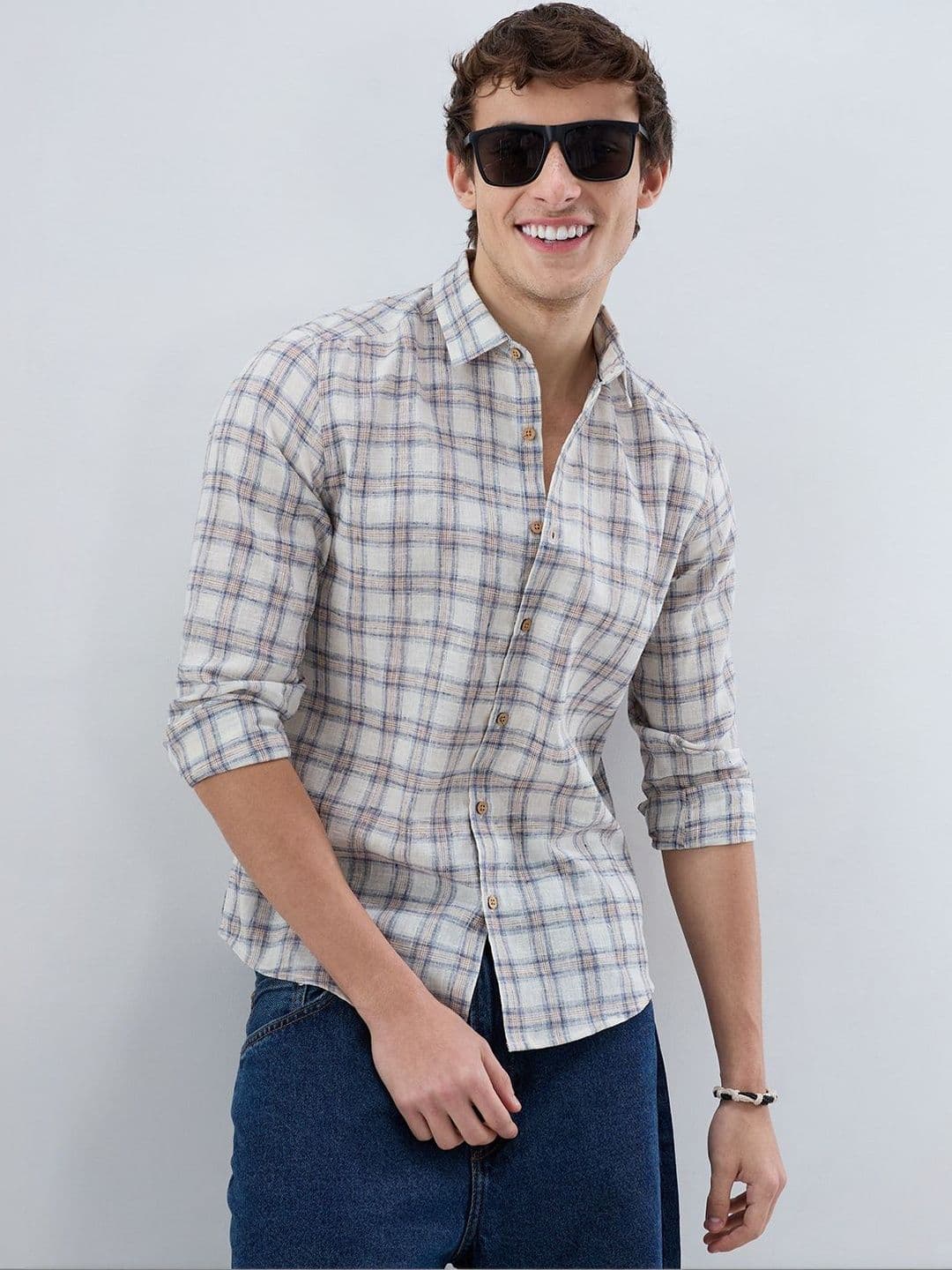 VASTRADO Coastal Beige & White Box Checks Shirt - view 1