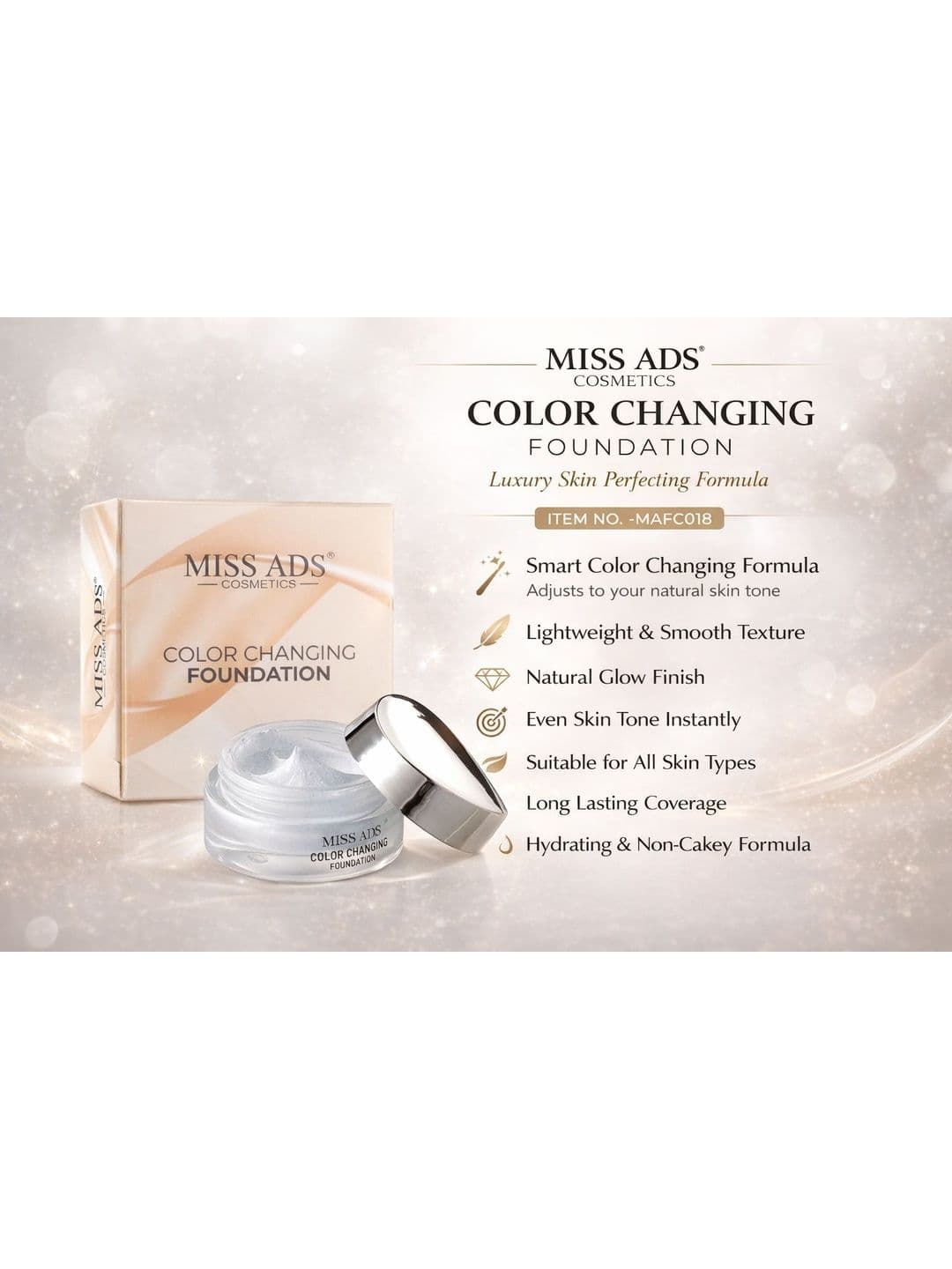 MISS ADS Color Changing Waterproof Satin Finish Foundation - 20 g - MAFC18 - view 1
