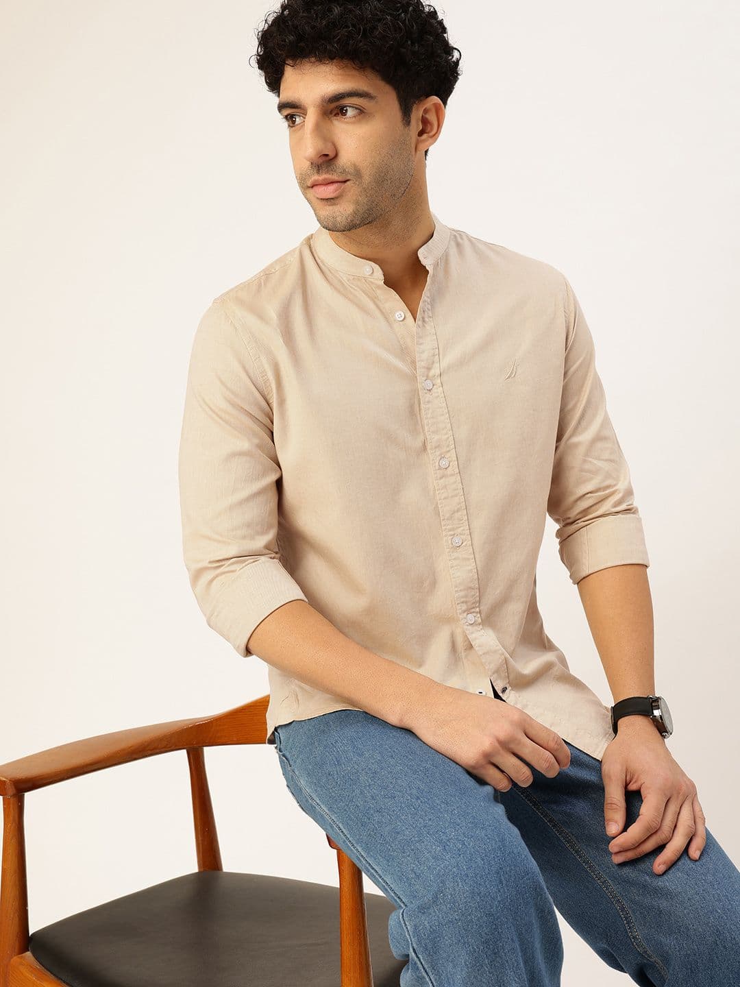Nautica Pure Cotton Band Collar Slim Fit Casual Shirt - view 1