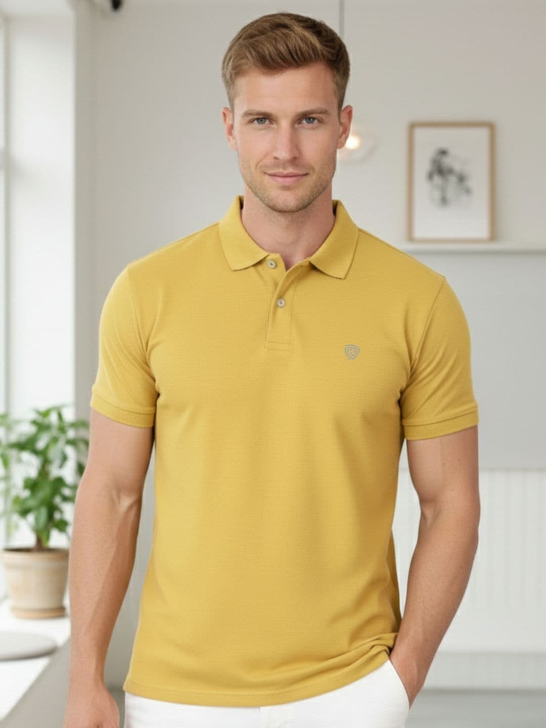 Lux Cozi Men Polo Collar Lounge T-Shirt with Button Closure - view 1