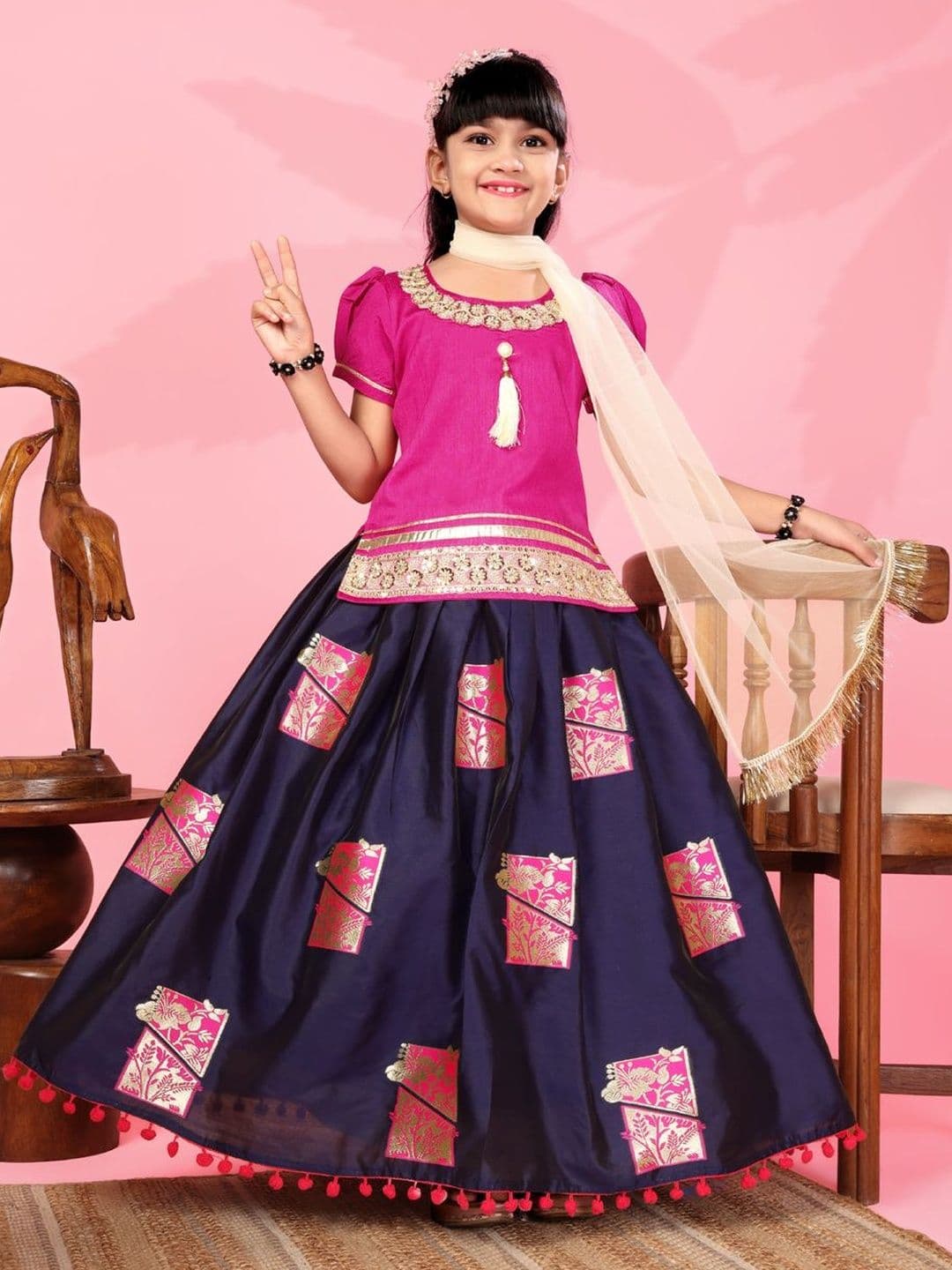 KALINI Girls Embroidered Ready to Wear Lehenga & Blouse With Dupatta - view 1