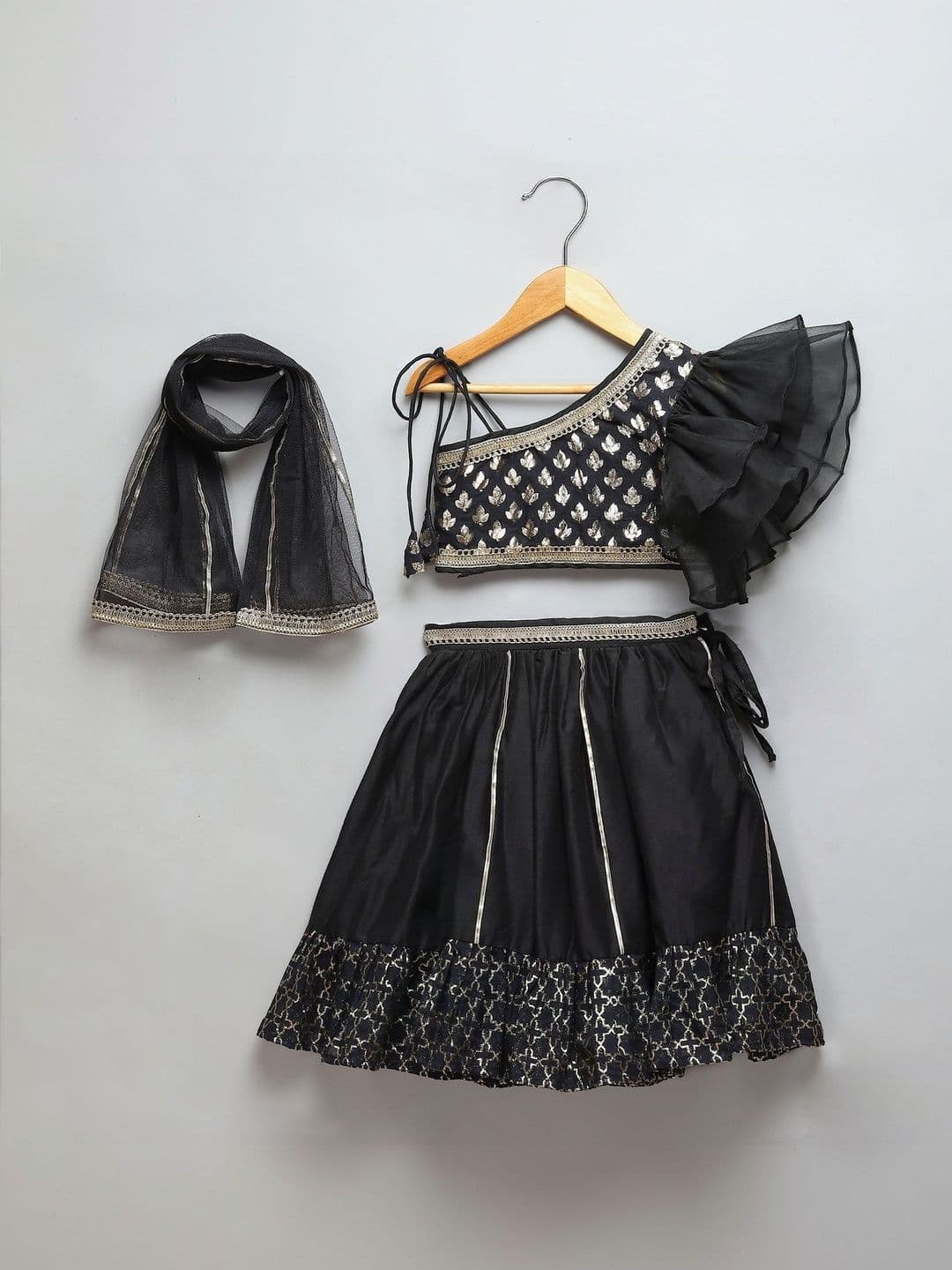 The Little Tales Girls Ready To Wear One Shoulder Lehenga & Blouse With Dupatta - view 1