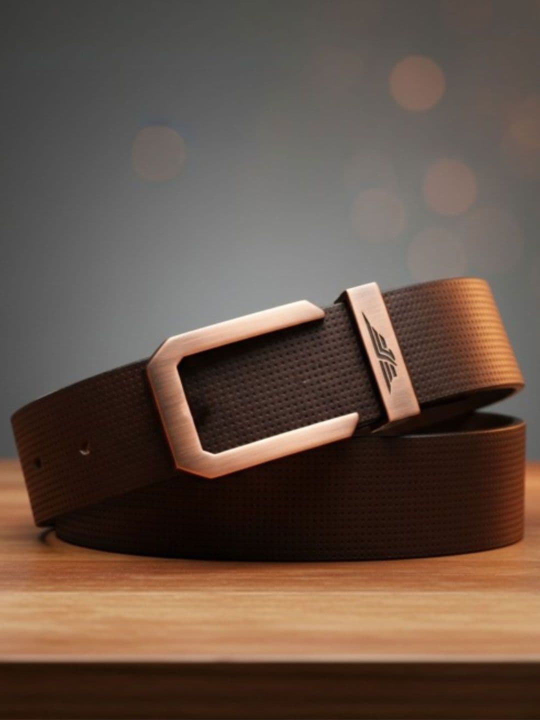 Red Tape Men Brown Textured Leather Belt with Push Pin Buckle