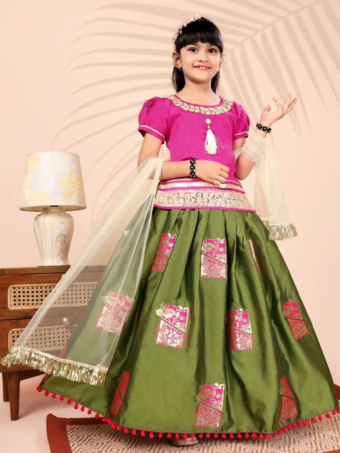 KALINI Girls Embroidered Ready to Wear Lehenga & Blouse With Dupatta - view 1