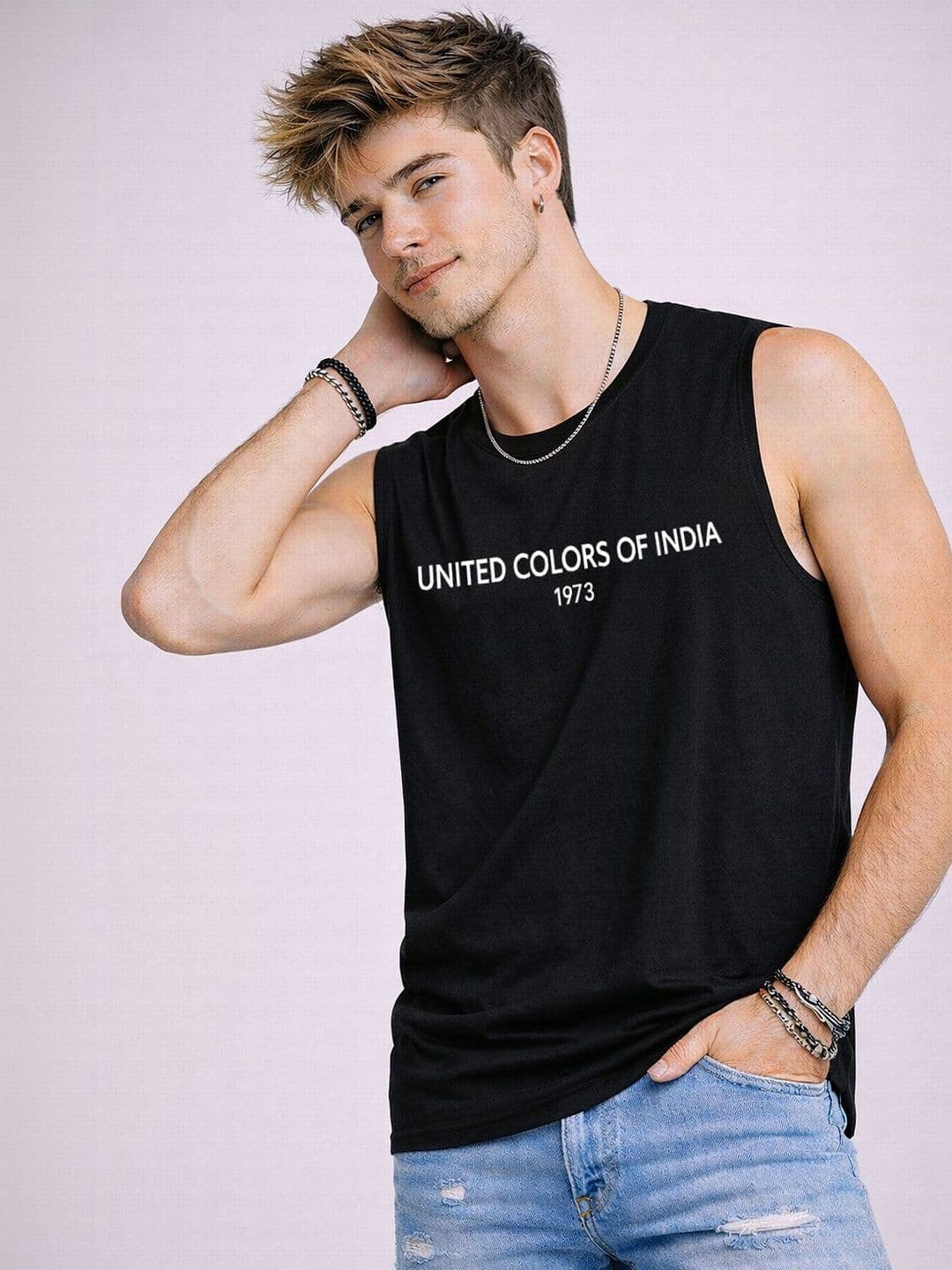 Mast & Harbour Printed Round Neck Cotton Sleeveless Innerwear Vests