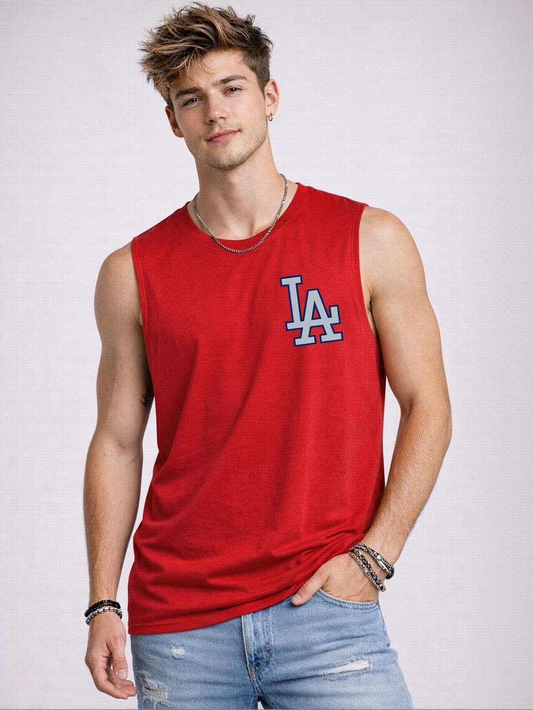 Mast & Harbour Printed Round Neck Cotton Sleeveless Innerwear Vests