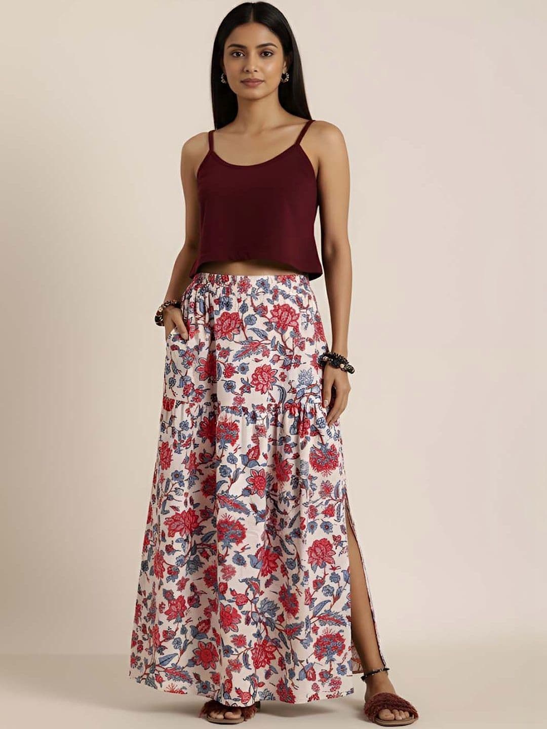 LERIYA FASHION Women Floral Side Slit Maxi Flared Skirt - view 1