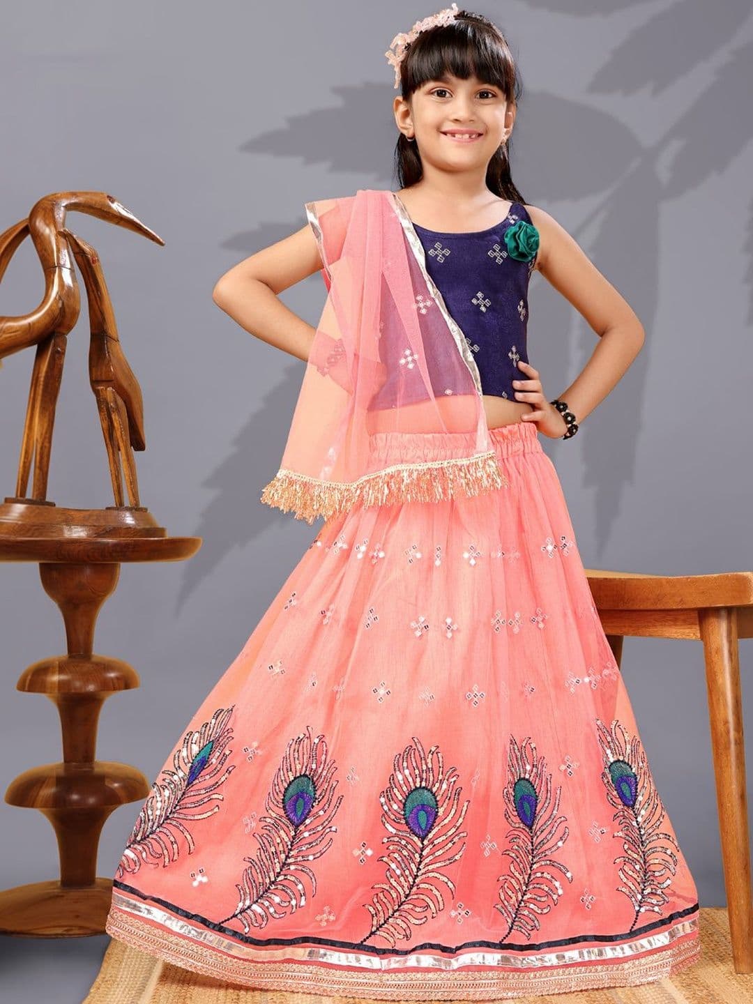 KALINI Girls Embroidered Ready to Wear Lehenga & Blouse With Dupatta - view 1