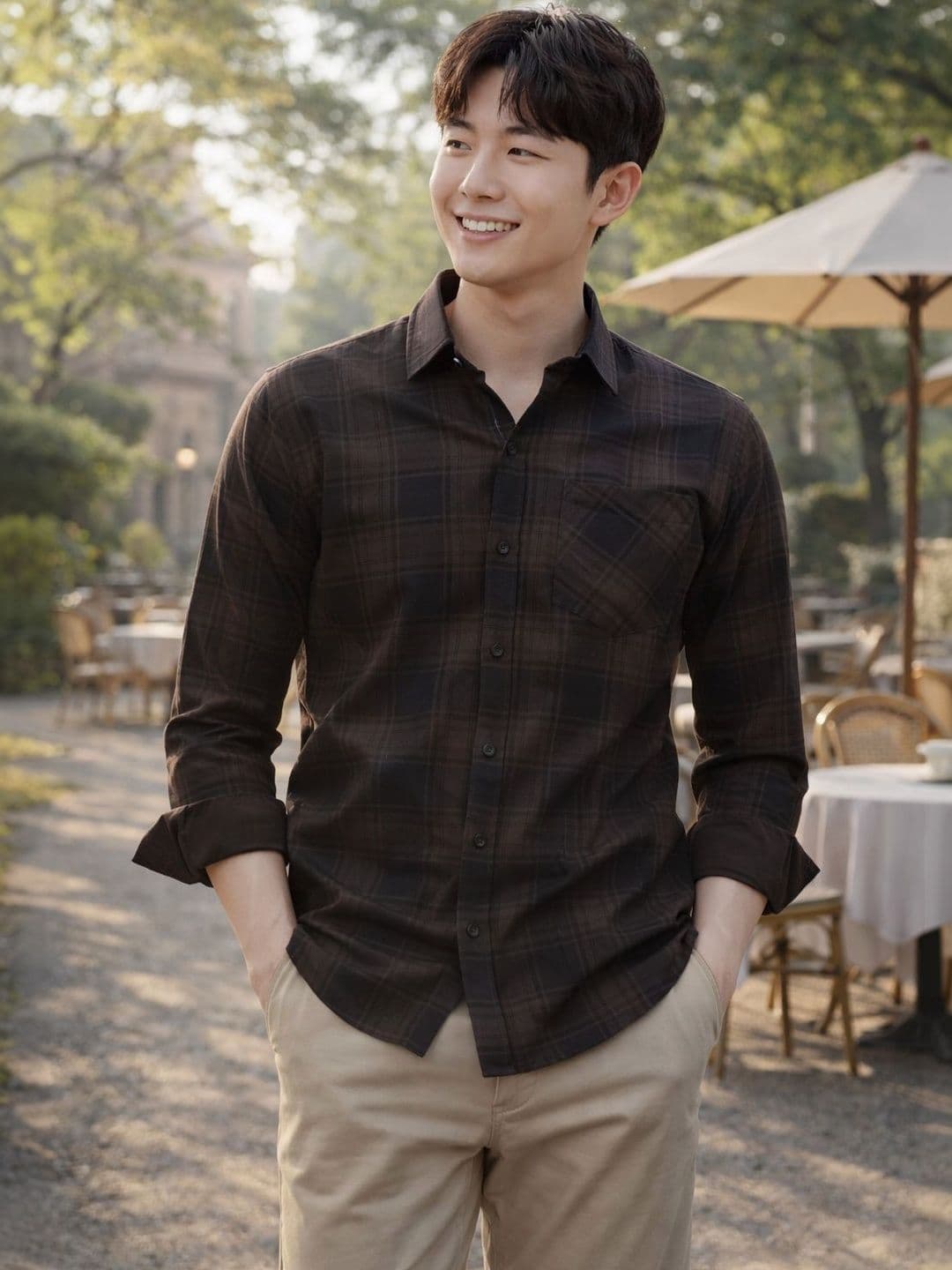 KASMEN CO. Modern Checked Spread Collar Cotton Slim Fit Shirt - view 1