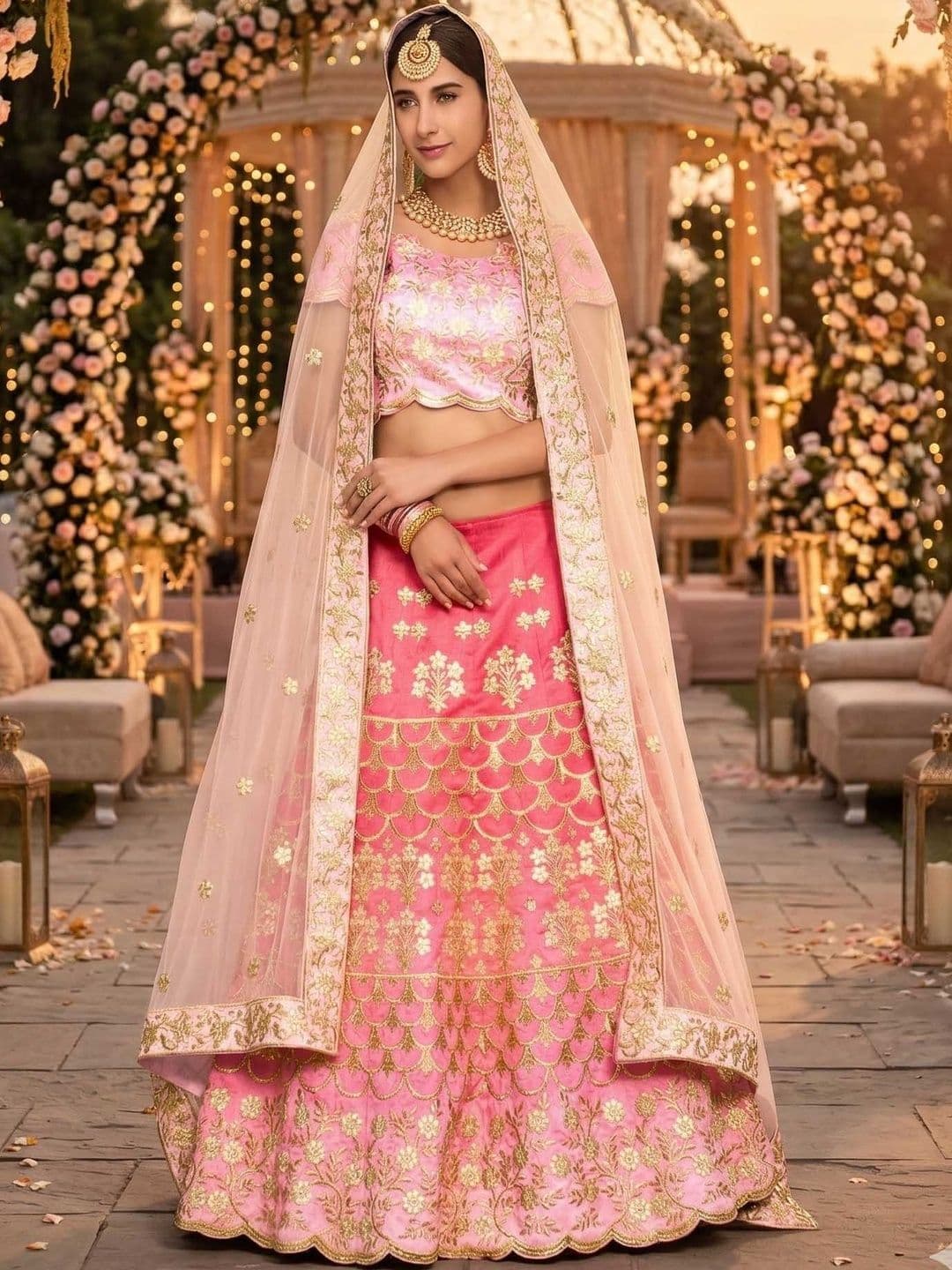 SAPTRANGI Embroidered Semi-Stitched Lehenga & Unstitched Blouse With Dupatta - view 1