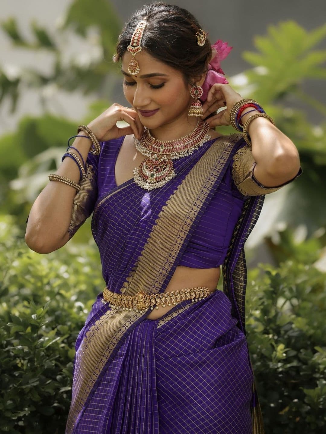 AQUILIQ Woven Design Embroidered Art Silk Banarasi Saree - view 1