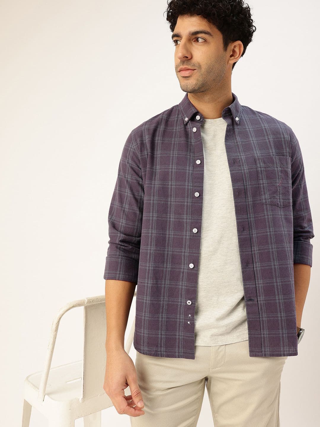 Nautica Cotton-Linen Slim Fit Checked Casual Shirt - view 1