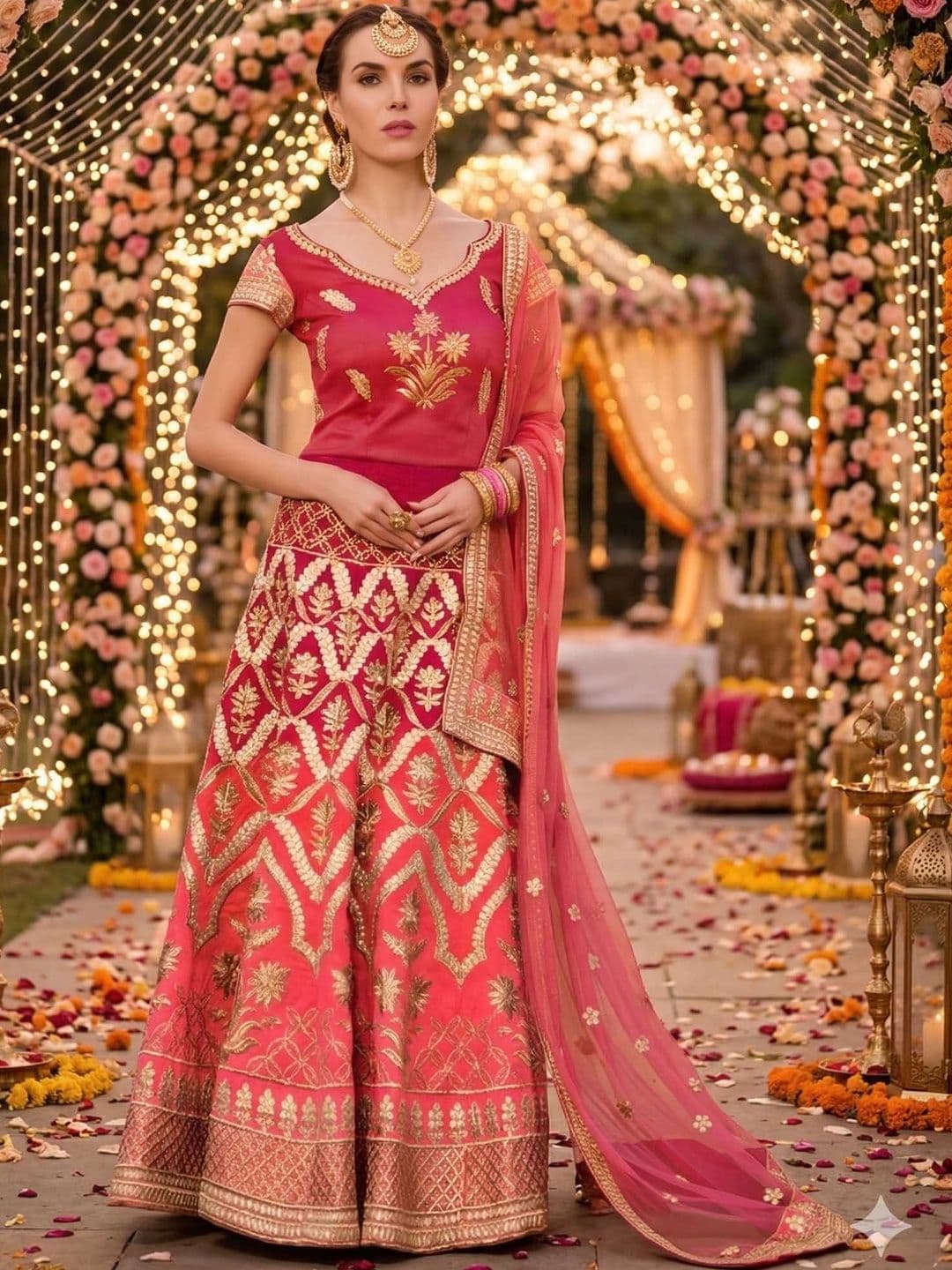 SAPTRANGI Embroidered Semi-Stitched Lehenga & Unstitched Blouse With Dupatta - view 1