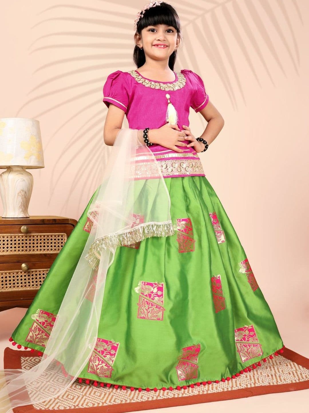 KALINI Girls Embroidered Ready to Wear Lehenga & Blouse With Dupatta - view 1