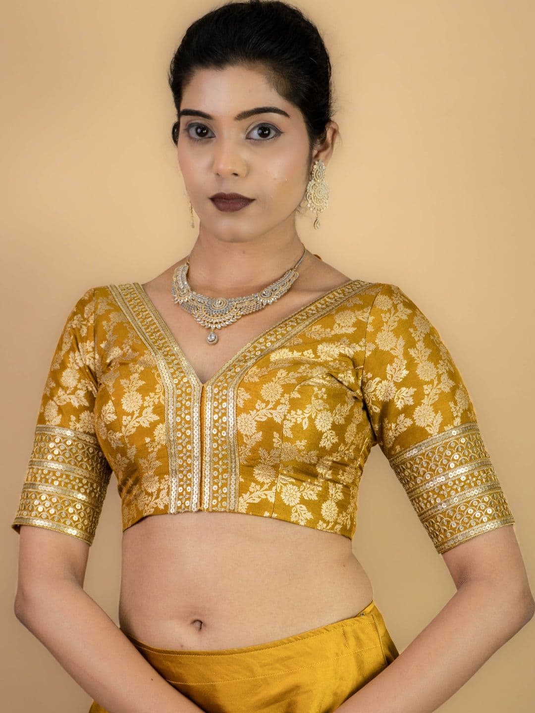 FIGURES DESIGNER Embroidered Sequinned Saree Blouse - view 1