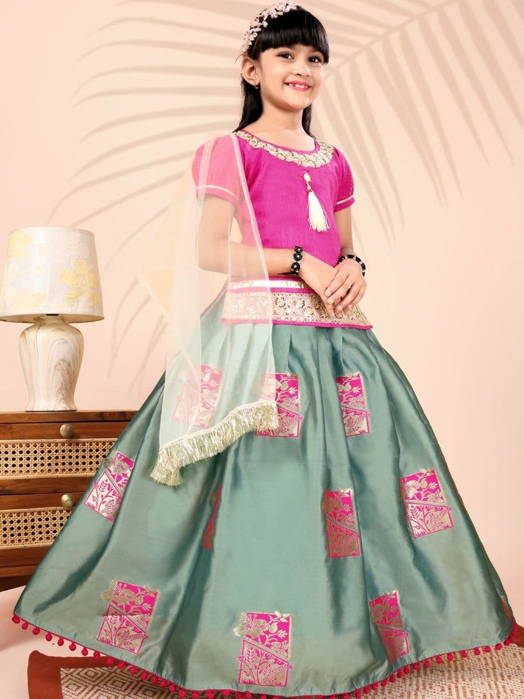 satyamfab Girls Embroidered Ready to Wear Lehenga & Blouse With Dupatta - view 1