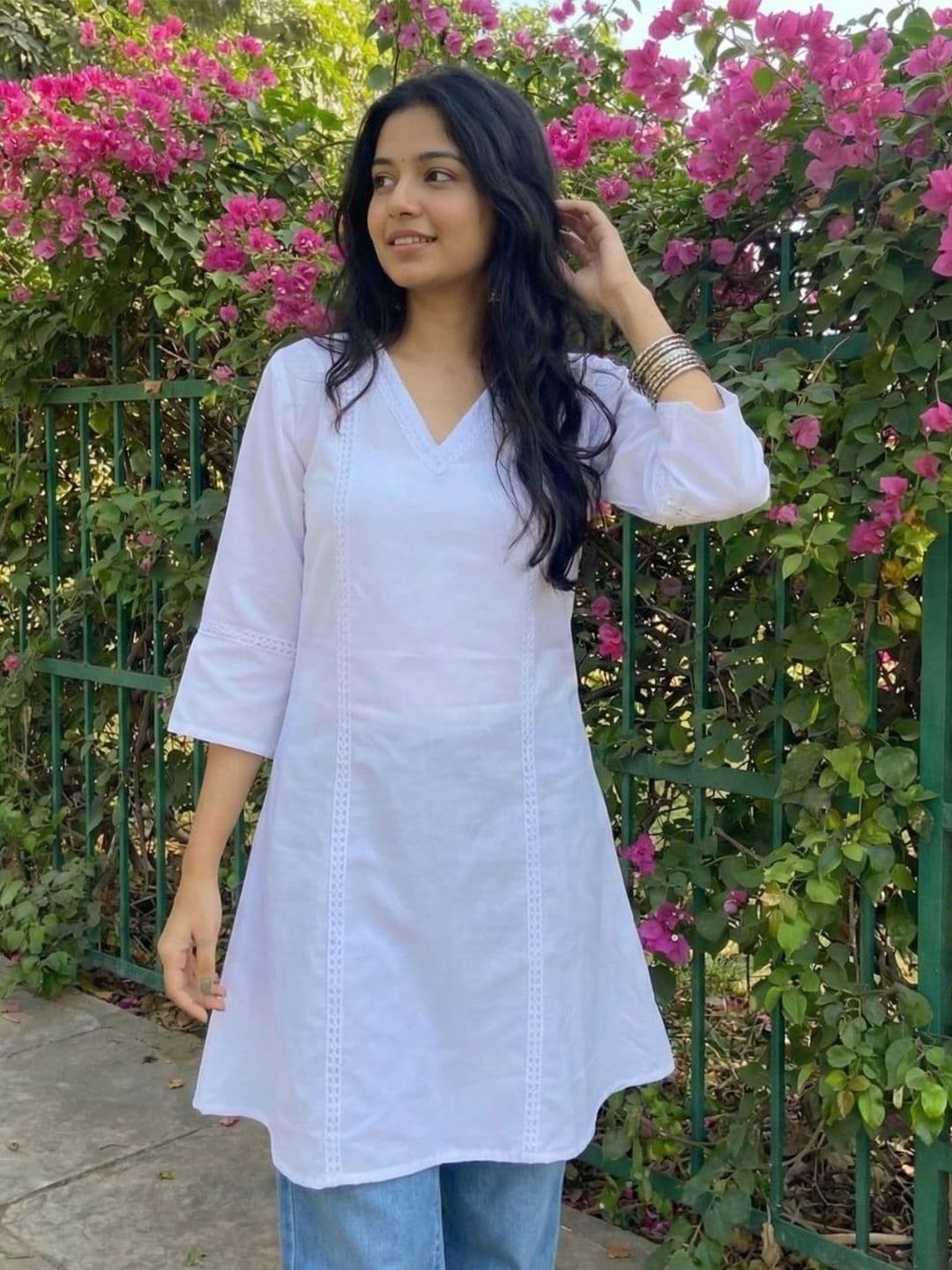 KALINI Women's Rayon Solid A-line White Kurta - view 1